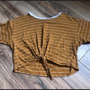 mustard striped forever 21 tie front top